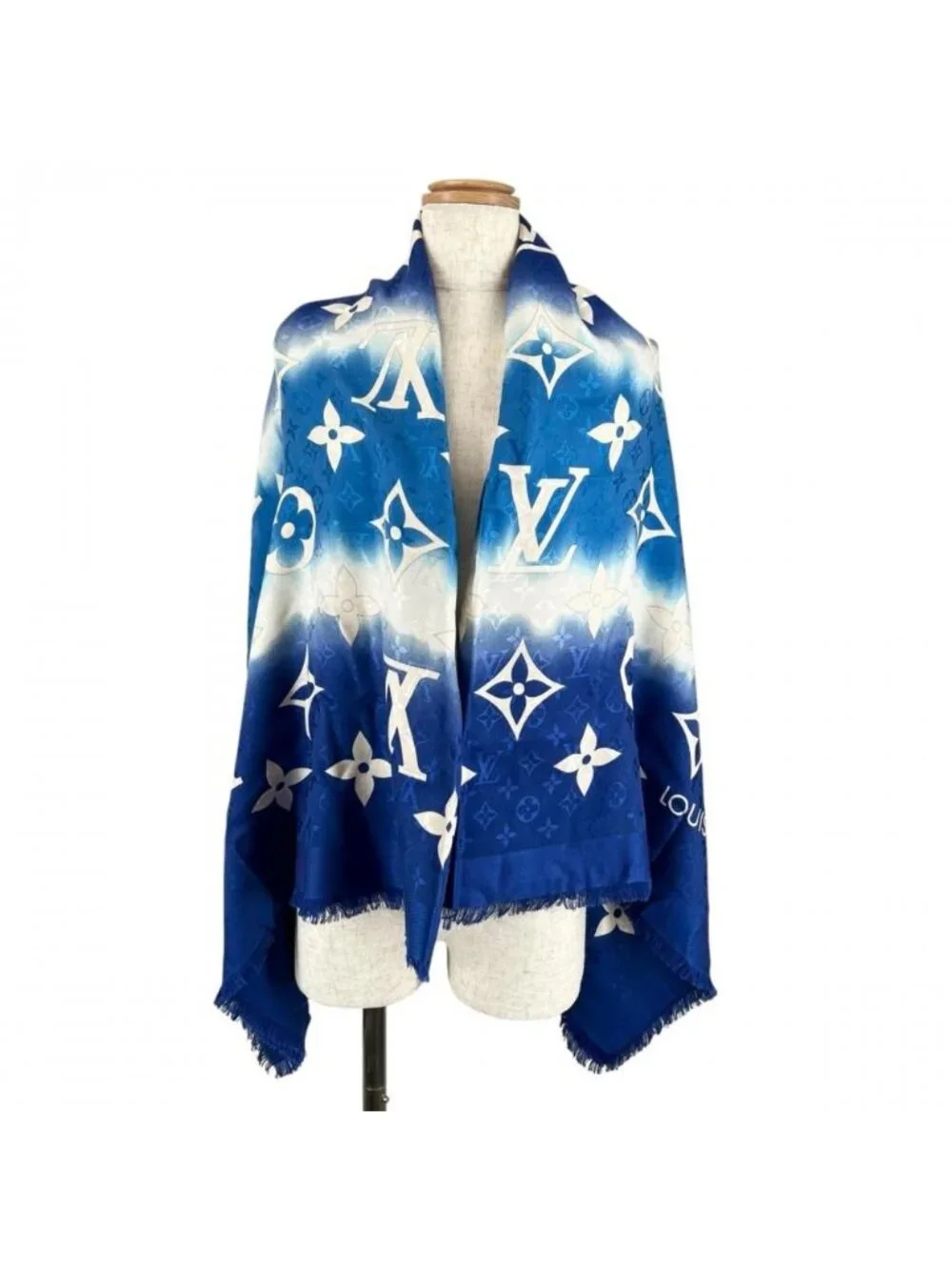 Louis Vuitton Shawl Monogram LV Escale Tie Dye Silk Wool Blue Scarf